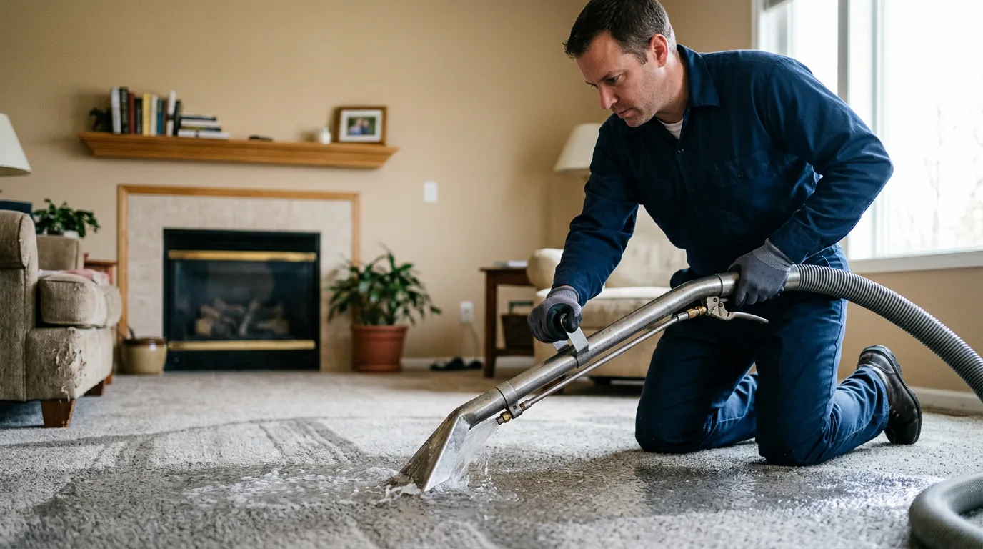 Water damage restoration technician working near Hightstown, NJ